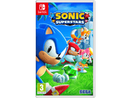 Pochette du jeu Sonic Superstars Switch. Sonic et ses amis, fond vert.