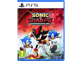 Boîte de jeu PS5 de Sonic x Shadow Generations. Sonic, Shadow et un autre Sonic sur la couverture.