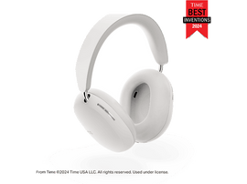 Casque blanc avec un ruban Time Best Inventions 2024. Fond noir.