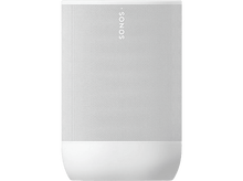 Charger l&#39;image dans la galerie, Haut-parleur Sonos blanc, forme rectangulaire avec une base blanche et une façade perforée.
