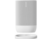 Charger l&#39;image dans la galerie, Enceinte Sonos blanche avec une base circulaire et le logo Sonos en haut.
