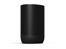 Charger l&#39;image dans la galerie, Enceinte intelligente Sonos noire sur fond blanc. Forme cylindrique. L&#39;enceinte est haute et élégante.
