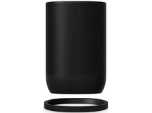 Charger l&#39;image dans la galerie, Enceinte cylindrique noire. Corps perforé avec base et anneau noirs. Logo Sonos en haut.
