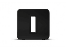 Charger l&#39;image dans la galerie, Un caisson de basses noir avec une ouverture rectangulaire est présenté sur fond blanc.
