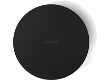 Charger l&#39;image dans la galerie, Haut-parleur Sonos noir et circulaire. Le mot SONOS est centré. Le fond est blanc avec une légère ombre autour du haut-parleur.
