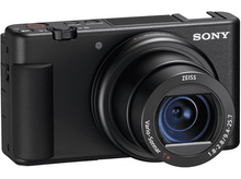 Charger l&#39;image dans la galerie, Appareil photo Sony noir avec un objectif, des boutons et une poignée, sur fond blanc.
