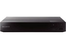 Un lecteur Blu-ray Sony noir avec un design simple, logo et boutons visibles.