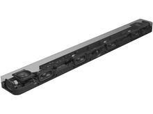 Charger l&#39;image dans la galerie, Une vue en coupe d&#39;une barre de son noire, montrant les haut-parleurs internes.
