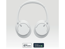 Charger l&#39;image dans la galerie, Casque blanc sur fond clair, avec logos de compatibilité iPhone et Android.
