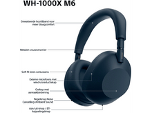 Charger l&#39;image dans la galerie, Casque Sony bleu foncé. Caractéristiques: serre-tête, charnière, coussinets, contrôle tactile et boutons.
