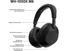 Charger l&#39;image dans la galerie, Casque Sony WH-1000XM6 noir. Caractéristiques: serre-tête, charnière, coussinets, contrôle tactile et boutons.
