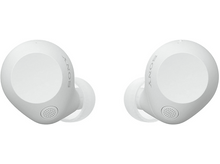 Charger l&#39;image dans la galerie, Deux écouteurs blancs. Chacun a un design rond avec le nom de la marque dessus.
