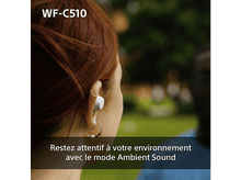 Charger l&#39;image dans la galerie, Femme avec des écouteurs, texte sur le mode son ambiant et fond flou.
