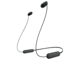 Écouteurs Beats sans fil noirs avec un petit bouton rouge sur le câble de connexion.