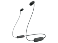 Écouteurs Beats sans fil noirs avec un petit bouton rouge sur le câble de connexion.