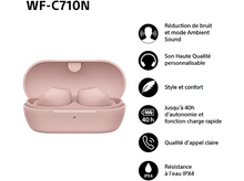 Charger l&#39;image dans la galerie, Écouteurs roses dans un étui. Superposition de texte : Réduction du bruit, longue durée de vie de la batterie.
