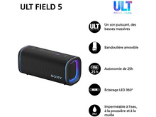 Charger l&#39;image dans la galerie, Un haut-parleur noir avec les mots ULT FIELD 5 et plusieurs icônes autour de lui.
