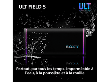 Charger l&#39;image dans la galerie, Haut-parleur Sony noir dans l&#39;eau, avec texte sur l&#39;étanchéité.
