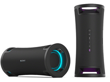 Charger l&#39;image dans la galerie, Deux enceintes Sony noires. L&#39;une est couchée, l&#39;autre debout avec des lumières vives.
