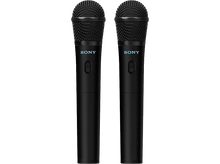 Charger l&#39;image dans la galerie, Deux microphones Sony noirs sur fond noir. Ils sont sans fil et ont des boutons d&#39;alimentation.
