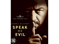 Affiche du film 'Speak No Evil'. Gros plan sur un homme avec la main sur les lèvres.