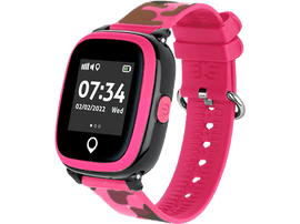 Smartwatch rose avec bracelet camouflage. L