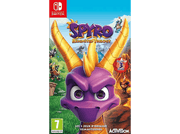 Jaquette du jeu Spyro Reignited Trilogy pour Nintendo Switch. Dragon violet Spyro avec cornes jaunes, fond flamboyant.