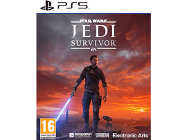 Une couverture de jeu pour Star Wars Jedi: Survivor, avec un homme et un sabre laser.