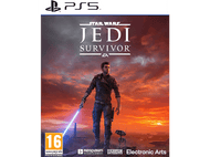 Une couverture de jeu pour Star Wars Jedi: Survivor, avec un homme et un sabre laser.