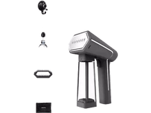 Charger l&#39;image dans la galerie, Un défroisseur à vêtements portable avec accessoires.
