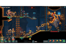 Charger l'image dans la galerie, Une scène de jeu vidéo. Des personnages combattent un mécha. Un niveau affiche une barre de progression et des boutons.
