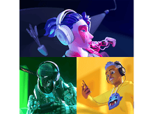 Charger l&#39;image dans la galerie, Trois personnages de dessins animés portant un casque, sur des fonds colorés.
