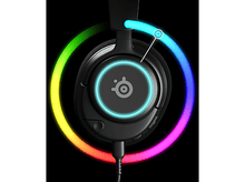 Charger l&#39;image dans la galerie, Casque noir avec un anneau lumineux coloré et logo.
