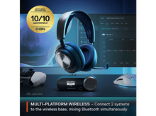 Charger l&#39;image dans la galerie, Casque bleu et noir avec une base sans fil, souris et manette exposées.
