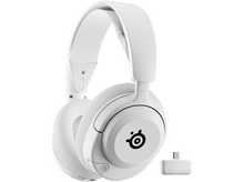 Charger l&#39;image dans la galerie, Casque de jeu SteelSeries blanc avec un petit émetteur USB blanc.
