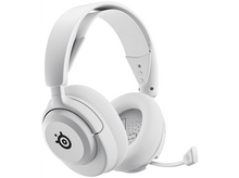 Charger l&#39;image dans la galerie, Casque blanc avec serre-tête incurvé et écouteurs. Un microphone est fixé sur l&#39;écouteur gauche.
