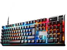 Charger l&#39;image dans la galerie, Un clavier coloré avec des touches rétroéclairées. Les touches sont en noir et blanc.
