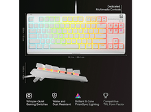 Charger l&#39;image dans la galerie, Clavier blanc avec touches arc-en-ciel. Commandes multimédias dédiées en haut.
