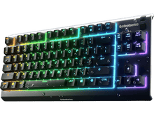 Charger l&#39;image dans la galerie, Clavier SteelSeries avec éclairage RVB coloré et touches noires.
