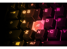 Charger l&#39;image dans la galerie, Gros plan sur un clavier noir avec touches éclairées. La touche &#39;S&#39; est proéminente. Lumières roses et jaunes.
