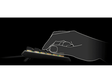 Charger l&#39;image dans la galerie, Une main appuie sur une touche d&#39;un clavier noir. Les touches s&#39;illuminent en couleurs.
