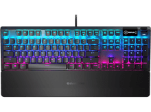 Charger l&#39;image dans la galerie, Clavier avec touches multicolores, dont bleu, rose et violet. Repose-poignets en bas.
