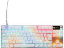 Charger l&#39;image dans la galerie, Clavier mécanique blanc avec lumières multicolores. Filaire, avec touches blanches et cadre noir.
