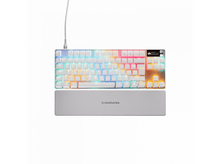 Charger l&#39;image dans la galerie, Clavier blanc avec touches colorées et repose-poignets, avec le logo SteelSeries.
