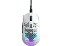 Charger l&#39;image dans la galerie, Souris gaming blanche avec motif en nid d&#39;abeille et éclairage RGB. Câble noir.
