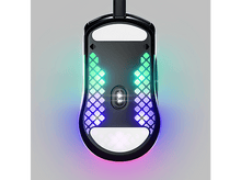 Charger l&#39;image dans la galerie, Vue du dessous de la souris de jeu. Design perforé avec éclairage RVB. Fond blanc.
