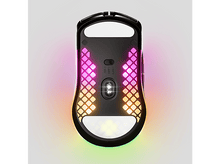 Charger l&#39;image dans la galerie, Souris de jeu, vue de dessous, avec éclairage RVB. Boîtier noir. Fond blanc.
