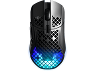 Souris gaming SteelSeries noire avec design en nid d'abeilles. Éclairage RGB et molette.