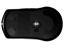 Charger l&#39;image dans la galerie, Vue de dessous d&#39;une souris de jeu noire avec la lumière et les boutons visibles.
