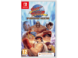 Pochette de jeu vidéo pour Street Fighter 30th Anniversary Collection. Avec plusieurs personnages en action.